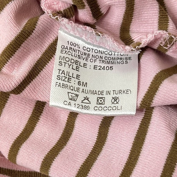 Coccoli Outfit 2-Piece Infant Girl 6M Pants Shirt Pink Brown Stripe Snap Elastic - Picture 12 of 14